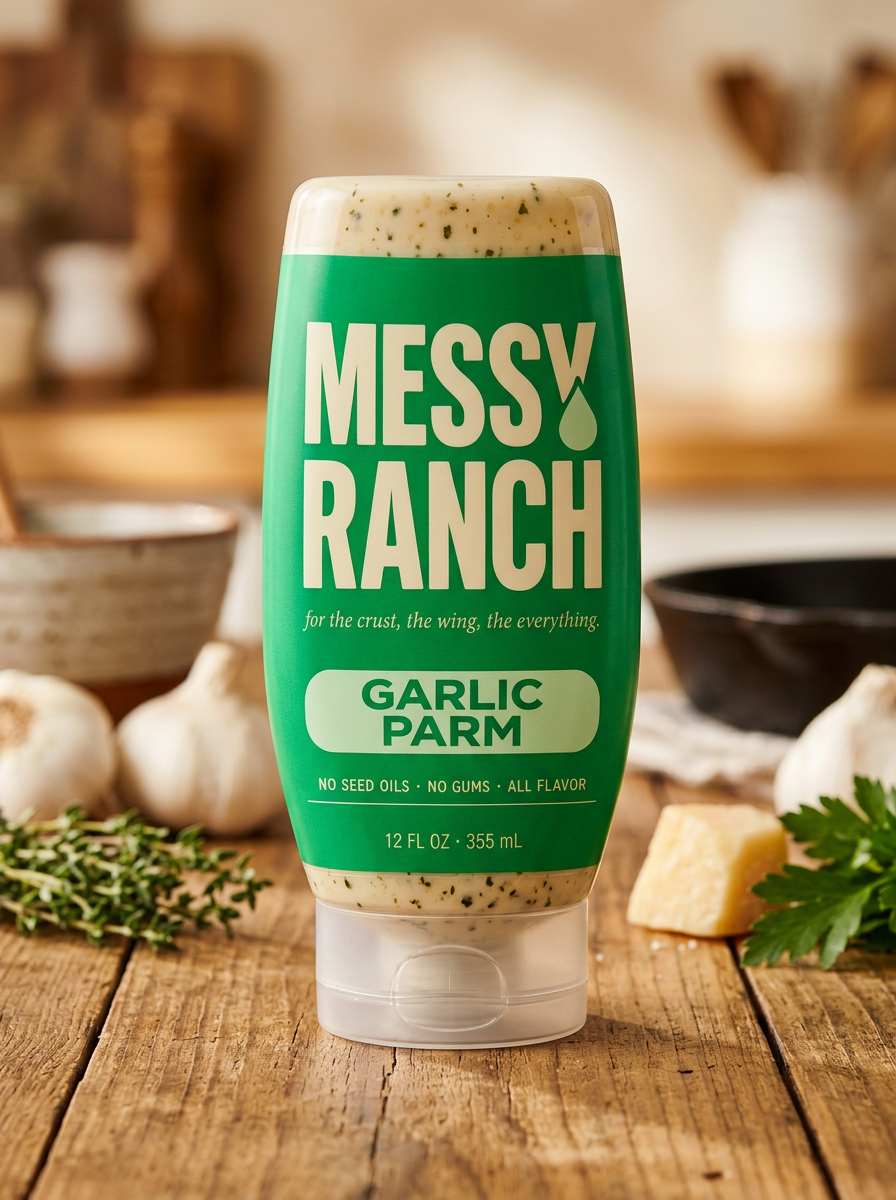 Messy Garlic Parm ranch bottle